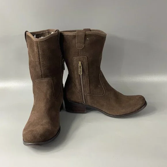 Ugg Women's Brown Suede Boots Zip Size 4 - Picture 1 of 12
